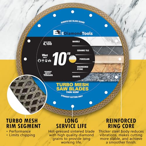 10" Turbo Mesh Saw Blades for Porcelain, Ceramic Tile and Stone, 1 PC - size: 10 Inch
