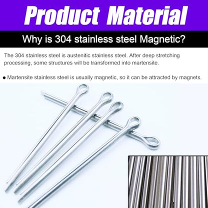 125pcs Cotter Pin Assortment Kit, 6 Sizes 304 Stainless Steel Cotter Pins Set, Split Pin Fastener Clips for Car Mechanics, Lawn Mowers, Trucks, Tractors Repair - size: 125PCS