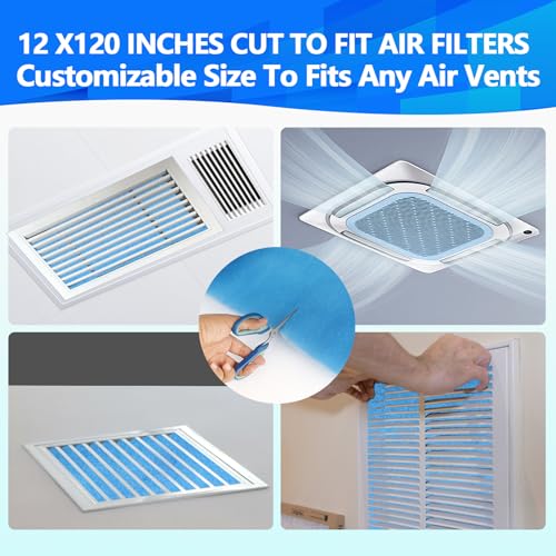 2Rolls MERV 8 Air Vent Filters, 12×120 In Cut to Fit, Makes 100+ Filter - size: 2 Rolls 12" x 120"