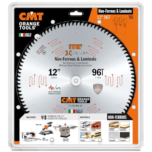 CMT Orange Tools 254.096.12 - Non-Ferrous&Laminate Saw Blade D=12 B=1 ß=TCG K=0.102 P=0.071 a=-6 - size: D 12 305mm | T 96 | B 1 | K .110 | P .087