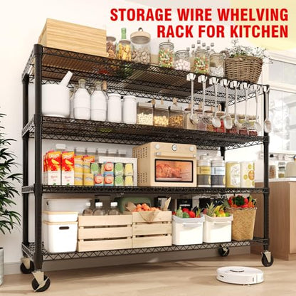 Garvee 71.8"H Metal Shelving with Wheels, 4-Tier Storage Shelves Heavy Duty - size: 59" Wx71.8 H