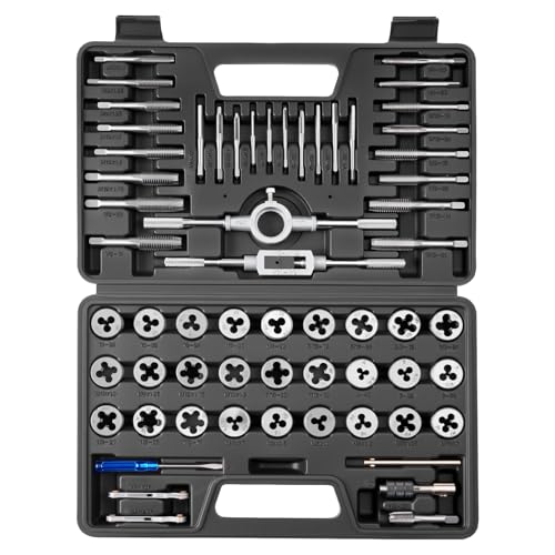 VEVOR Tap and Die Set, 60-Piece Metric and SAE Sizes M3 to M12, #4 to 1/2", with Coarse and Fine Thread Taps and Dies, Wrench, Carrying Case and Complete Accessories, for Threading and Rethreading - size: 60pcs