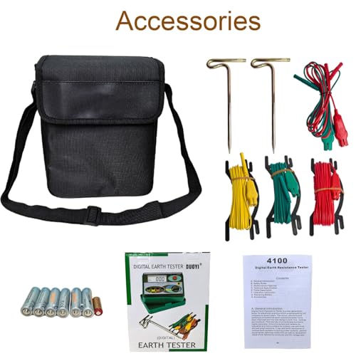 Professional Digital Earth Ground Tester Kit - 2000Ω Resistance & 30V AC Voltage Meter | 3-Wire & Simplified Testing, IP54, LCD, Battery Indicator - for Electricians, Industrial Uses