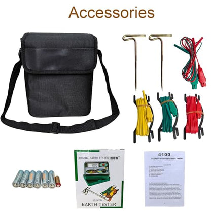 Professional Digital Earth Ground Tester Kit - 2000Ω Resistance & 30V AC Voltage Meter | 3-Wire & Simplified Testing, IP54, LCD, Battery Indicator - for Electricians, Industrial Uses