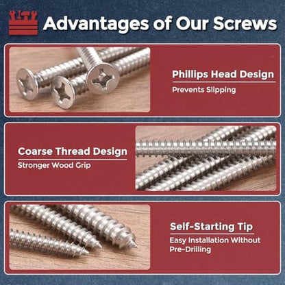 50pcs Phillips Wood Screws #8x2 304 Stainless Steel Silver - color: Silver, size: #8x2"