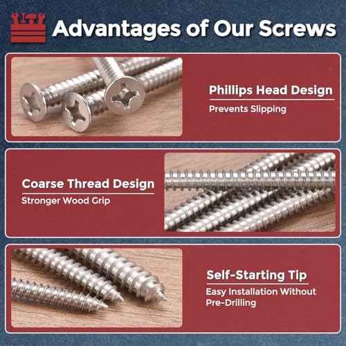 50pcs Phillips Wood Screws #8x3-1/2 304 Stainless Steel Silver - color: Silver, size: #8x3-1/2"