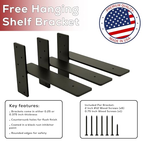Free Hanging Shelf Bracket Multi-Heavy-Duty Metal Floating Shelf Support Brackets for Shelves – Hidden Wall Mount Hardware for Modern, Rustic, Industrial Shelving (3 Pack, 12 x 3/8 Inches) - size: 12 x 3/8 Inches, style: 3 Pack