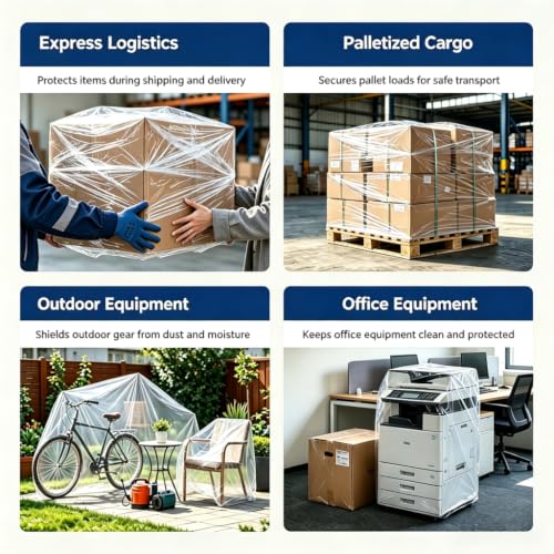Honzon Clear Stretch Wrap Roll, 18 Inch x 1000 Feet 80 Gauge, Heavy Duty Industrial Pallet Wrapping Stretch Film, Self Adhesive Stretch Wrap for Moving, Shipping, Warehouse Storage Packaging Supplies - size: 18 in × 1000 ft