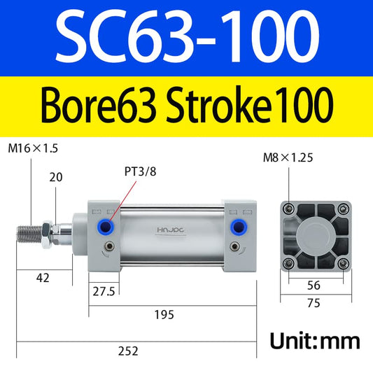 SC Series Pneumatic Cylinder 2-1/2 inch (63mm) Bore 4 inch (100mm) Stroke with Magnetic, Double Acting Heavy-Duty Aluminum Air Cylinder for Industrial Automation (SC63X100) - color: -63MM Bore, size: -100MM Stroke