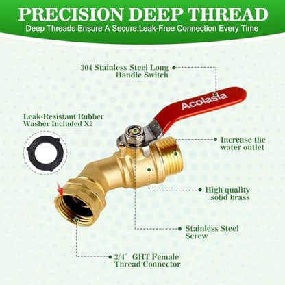 Brass Garden Hose Shut Off Valve with Full-Flow Design - Heavy Duty 3/4" GHT Connector, 304 Stainless Steel Handle - style: 360° 1 way hose splitter