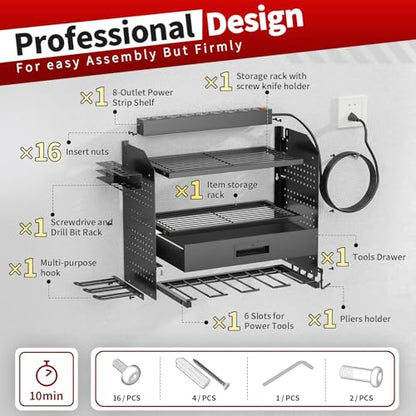 Power Tool Organizer Wall Mount with Charging Station & Drawers - size: Small