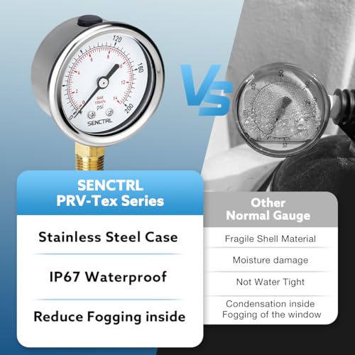 SENCTRL 0-200 Psi Pressure Gauge, 1/4" NPT Lower Mount - size: 0-200Psi, style: Lower Mount