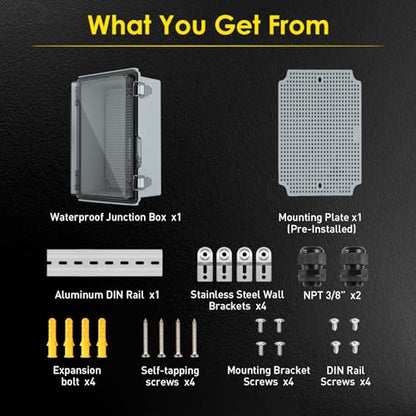 IP67 ABS Outdoor Electrical Junction Box Waterproof with Aluminum DIN Rail - color: Clear, size: 10.2''×6.3''×3.9''