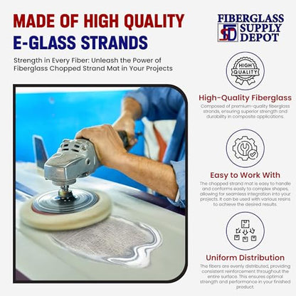 Fiberglass Supply Depot Fiberglass Chopped Strand Mat .75oz Full Roll | 50 inches Wide x 420 Feet Long |140 Yards Rolled | Hand Layup, Vacuum Bagging, Polyester or Vinyl Ester Resins