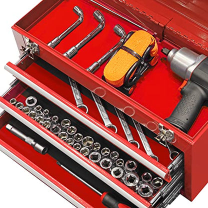 BIG RED Metal Tool Box, 20.5-inch, Portable Metal Tool Box with 3 Drawers - color: Red, size: 20.5 in