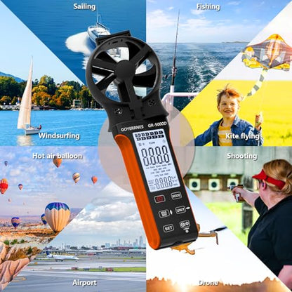 Air Flow & Wind Speed Meter, Handheld CFM Anemometer with Waterproof Touch Button, CFM Meter Gauge Air Velocity Measuring Device for HVAC Outdoor [Rechargeable]