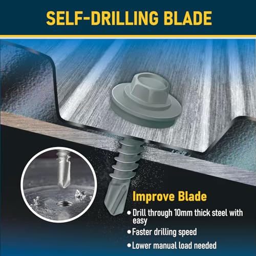 300Pcs #10 x 1 Inch Galvanized Metal Roofing Screws, Hex Head Drill Point Sheet Metal Roof Screw with Rubber Washer, EPDM Washer, with Hex Drive Bit. - color: Galvanized, size: #10 x 1 Inch