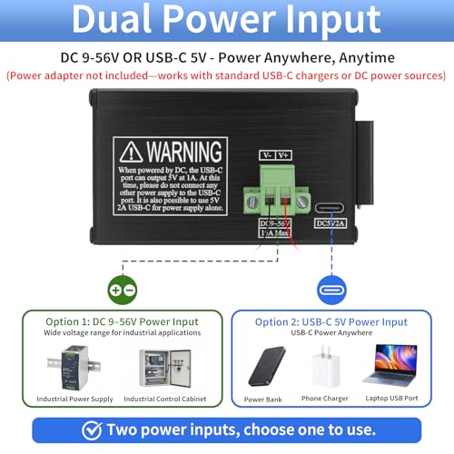 12-Port Gigabit Ethernet Switch, USB-C 5V or DC 9-56V Power Input