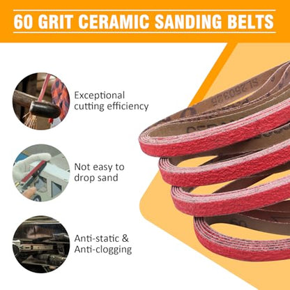 1/2 x 18 Inch Sanding Belts Ceramic, 60 Grit, for Air Belt Sander, 20 Pack - color: 60 Grit (20 pack)
