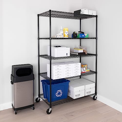 UltraDurable 5-Tier NSF Steel Wire Shelving, 48"W x 24"D x 76"H, Black - color: Black, size: 5-Tier Shelving, 48" W x 24" D