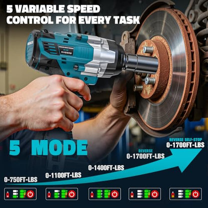 Cerycose Cordless Impact Wrench 1/2 inch Compatible with Makita 18V Battery: 1700FT-LBS High Torque Impact Wrench Heavy Duty Tool - Brushless Electric Impact Gun Includes LED Work Light with 6 Sockets - size: 1/2inch, style: Fit for Makita（include 6 Socke