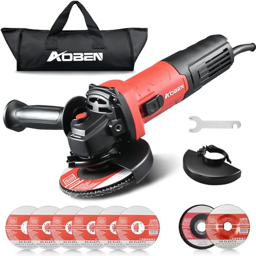 AOBEN 900W Angle Grinder 4-1/2 inch | 7.5Amp, 11000 RPM Corded Electric Grinder Tool, with Slide Switch, Safety Guard & Hand | for DIY Projects, Metal Cutting & Grinding
