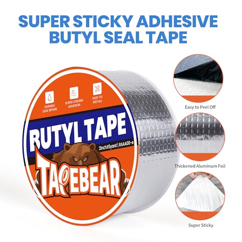 TAPEBEAR Butyl Tape Waterproof Aluminum Duct Tape 8inch x16feet - size: 8inch x16feet