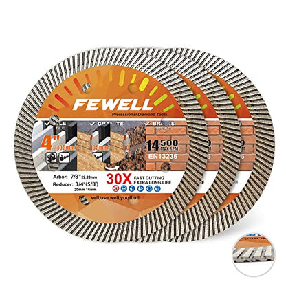FEWELL 4'' Diamond Concrete Blade for Angle Grinder 3Packs - size: 4"