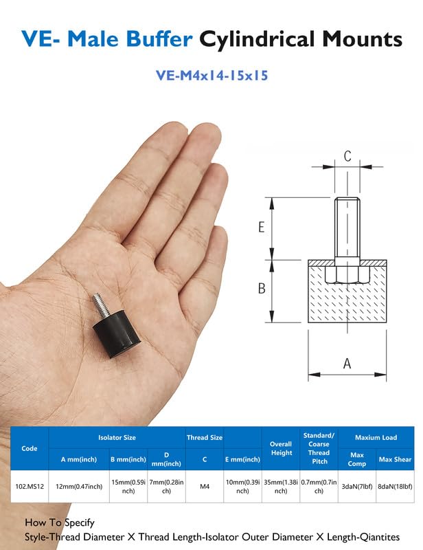 EASYEAH M4 Rubber Vibration Isolator Threaded Stud Shock Absorber - size: VE-M4x14-15x15