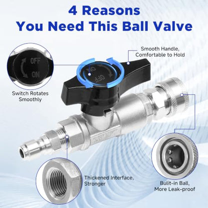 PWACCS Ball Valve Pressure Washer, 3/8" Quick Connect Shut Off Valve