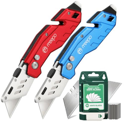 M MEEPO 2-Pack Box Cutter, Heavy Duty Folding Utility Knife, with 50 Blades - size: 2-PACK