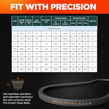 PIX A21/4L230 Wrapped V-Belt, 23" OC x 1/2" W, Pack of 5 - size: A21/4L230-5P