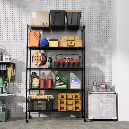 Storage Shelves - 5 Tier Metal Shelving Unit, 14" D × 36" W × 72" H - color: Black, size: 14"D X 36"W x 72"H, 5 Tier