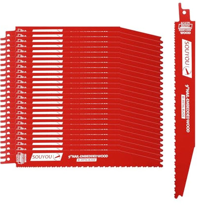 25 Pack 9 Inch 6/12 Tpi Reciprocating Saw Blades Bi-Metal with Coating Stud and Reciprocating Saw Blades for Cutting Embedded Wood Metals PVC Pallets etc. - size: 9in 25Pack, style: 6/12 Tpi