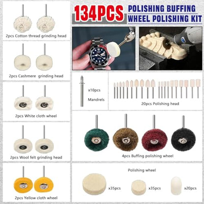 137PCS Buffing Wheel Polishing Kit Compatible with Dremel,Felt Wool Pad Set with Polish Compound,Rotary Tool Accessories with 1/8" Shank,Abrasive Wheel Buffing Polishing for Metal Polishing - color: 137PCS