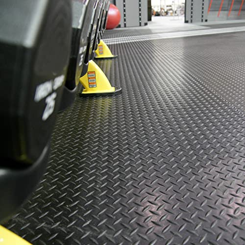 Rubber-Cal Diamond-Plate Rubber Flooring Roll - 3 mm x 4 ft x 4 ft Roll - Black - size: 48"L x 48"W x 0.1"Th