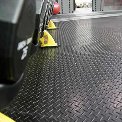 Rubber-Cal Diamond-Plate Rubber Flooring Roll - 3 mm x 4 ft x 4 ft Roll - Black - size: 48"L x 48"W x 0.1"Th