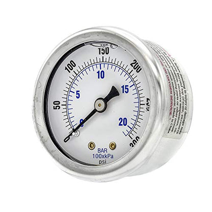 PIC Gauges 202L-158H Center Back Mount Glycerine Filled Pressure Gauge w/ SS Case/Bezel, Brass Internals, PC Lens, 1.5" Dial, 0/300 psi Range, 1/8" Male NPT - style: 0 - 300 PSI