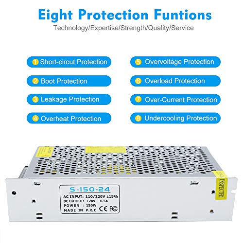 inShareplus 24V 6.5A 150W, DC Universal Regulated Switching Power Supply, Converter AC 100-240V to DC 24 Volt LED Driver, Transformer,Adapter for LED Strip Light, Computer Project - style: 24V 150W