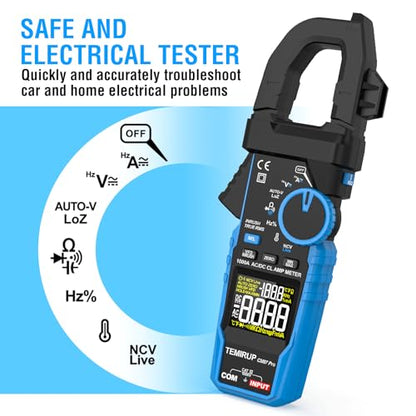 Digital Clamp Meter Multimeter with Inrush | AC DC Current Amp Meter,1000A True RMS,6000 Counts,VFD, LOZ Mode, Voltmeter, Continuity Tester Capacitor, Measures Current Voltage Temperature