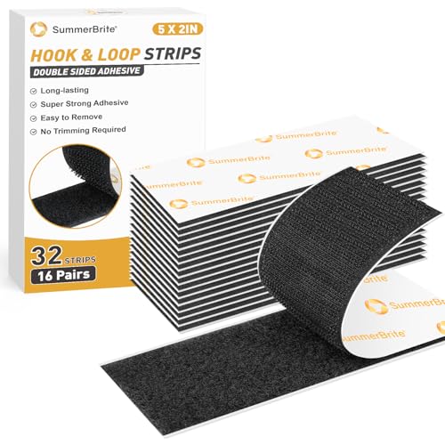 SummerBrite Hook and Loop Strips Heavy Duty, Black, 2 x 5 in, 16 Pairs - color: Black, size: 2x5IN 16 Pairs