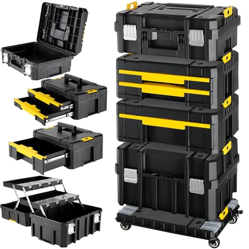 TLGREEN 4-Tier Stackable Rolling Tool Box with Wheels and Drawers