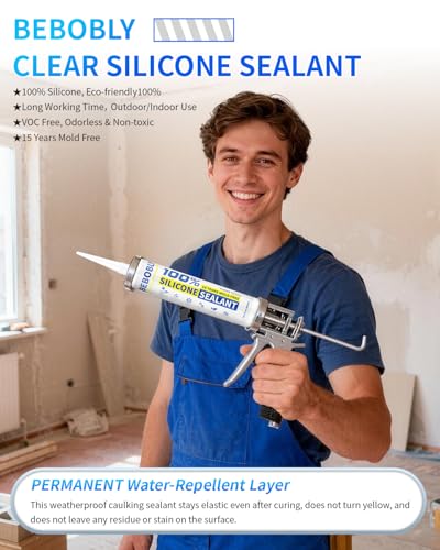 Silicone Caulk & Sealant Clear, 100% Waterproof Silicone Sealant, Shrink & Crack Proof, Silicone Sealant Caulking for Kitchen, Bathroom, RV, Interior & Exterior Use, 10.2 FL. OZ/300ML, 1 Pack - color: Clear, size: 1 Pack