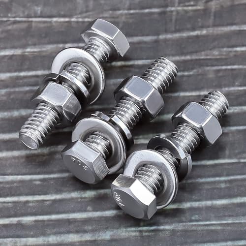 (5 Sets) 1/2-13 x 2 Hex Bolt and Nut Kit, 304 Stainless Steel (18-8), Fully Threaded, Flat & Lock Washers Included - size: 1/2-13 x 2"