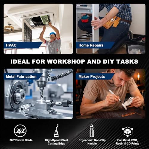 Deburring Tool with 10 HSS Blades and Silver Aluminum Handle, 360° Rotary Reamer for 3D Printing and Metal Edge Finishing, High-Speed Steel Tool for PVC, Copper and Resin - color: Silver
