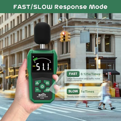 SQECH Decibel Meter, Digital Sound Level Meter with LCD Color Screen,Portable SPL Meter Range 30-130dB with A/C Weighted,MAX/MIN,Data Hold,dB/SONE Unit,FAST/SLOW Response,for Home/Office/Factories