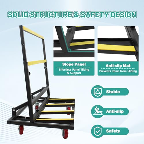 Folding Drywall Cart Heavy Duty Drywall Dolly 2200 lbs Load Capacity Panel Cart with Swivel Casters, 2-in-1 Plywood Dolly for Handling Glass, Plywood, Plasterboard