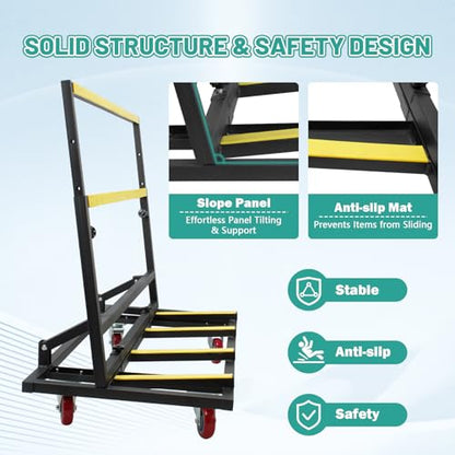 Folding Drywall Cart Heavy Duty Drywall Dolly 2200 lbs Load Capacity Panel Cart with Swivel Casters, 2-in-1 Plywood Dolly for Handling Glass, Plywood, Plasterboard