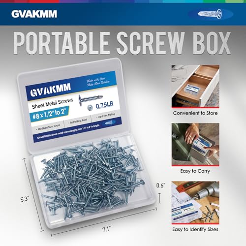0.75LB (230pcs),#8x3/4''Sheet Metal Self-Tapping Screws,Modified Truss Head Zinc-Plated Self-Drilling Tek Screws,Ideal for Wood,Metal,Plastic and More(3/4 Inch,19mm,230Pcs) - size: #8x3/4 inch