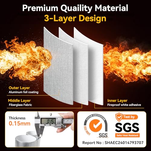 12"x40" Heat Shield Mat (Rolled - No Creases) - 95% Reflective Aluminized Fiberglass Adhesive Thermal Barrier for Kitchen Cabinets, Refrigerator, Stove, Engine & Exhaust - size: 12 × 40 Inch